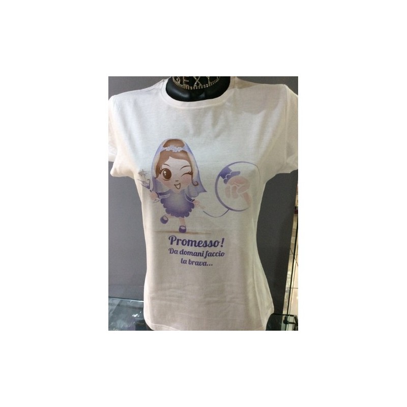 TAGLIA S  T-Shirt bianca addio al nubilato sposa con velo