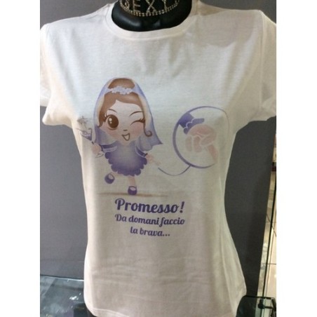 TAGLIA S  T-Shirt bianca addio al nubilato sposa con velo
