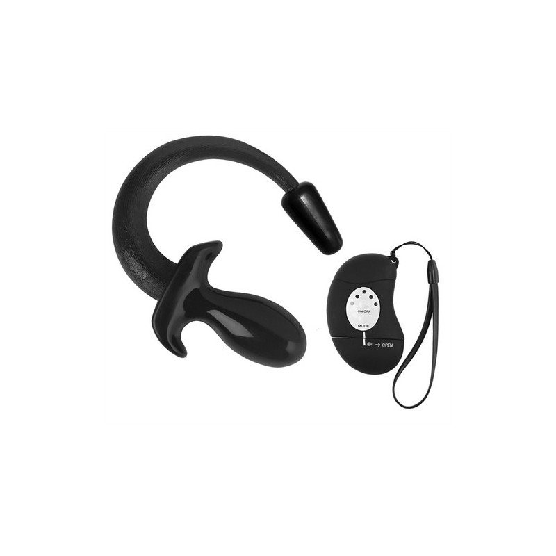 Plug vibrante con coda rigida, telecomando wireless, 5 modalità di vibrazione, 10 cm inseribili, diametro 5,7 cm colore nero