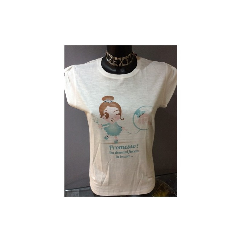 TAGLIA S T-Shirt bianca in cotone con immagine tiffany strass e glitter