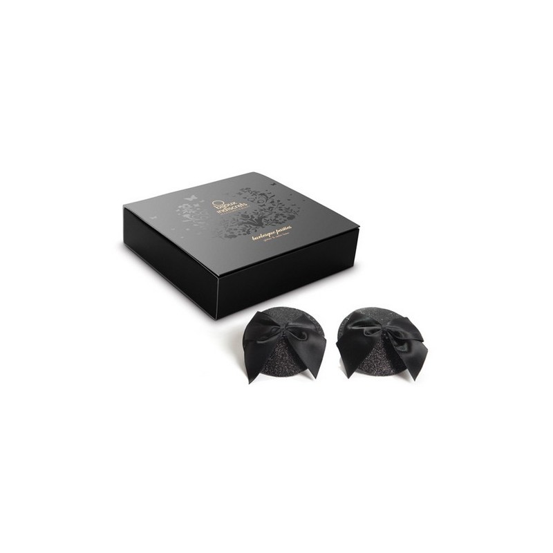 Copricapezzoli adesivi con fiocco nero Burlesque Pasties Glitter Bow