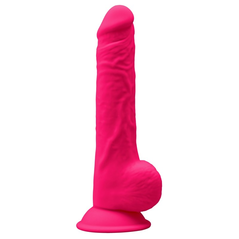 Fallo realistico fuxia con testicoli  in silicone dual density silexpan termoreattivo 24 cm con ventosa