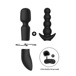 Vibratore Multifunzione in Silicone Nero Set 3 Pezzi con Piumino e Mascherina Switch N.3